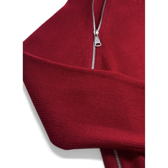 Women’s Red Oversized Turtleneck Zip Ribbed Knit Sweater Top - Picture 5 of 6